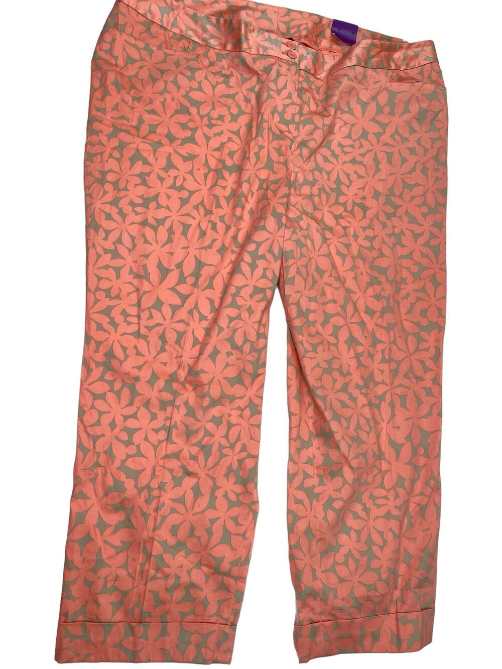 Lane Bryant Women's Floral Print Ankle Pants Size 28 Peach‎ Beige Sateen NWT